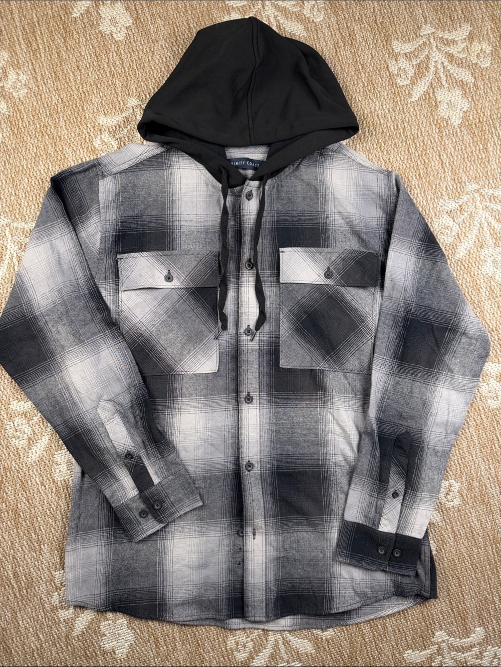Trinity Coast Black & Gray Plaid Hooded Shirt Jacket